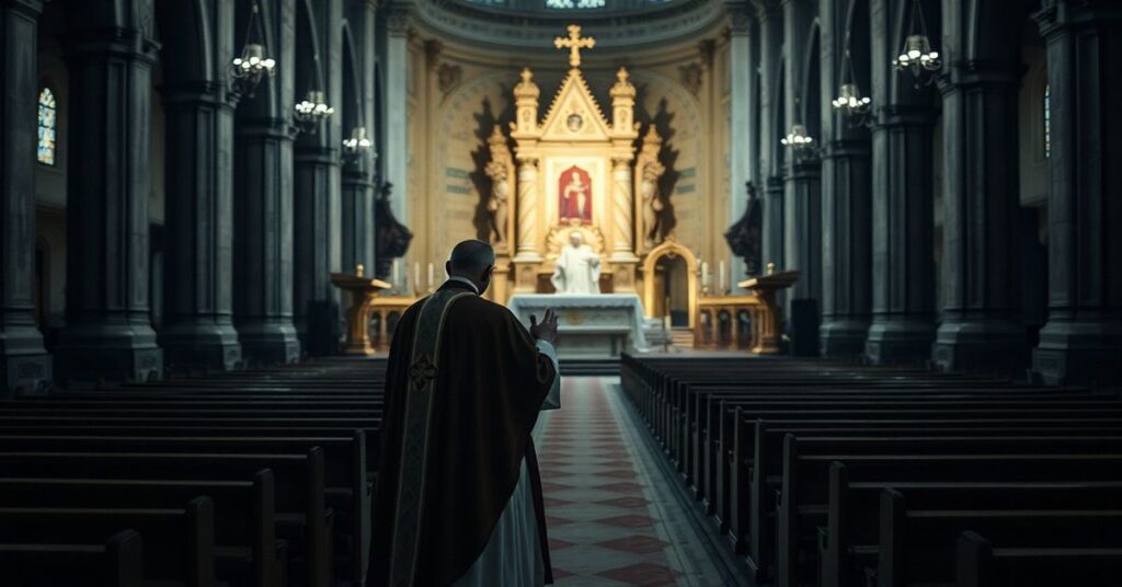 Pustka w katedrze gnieńskiej podczas nowomodnej Wigilii Paschalnej pod przewodnictwem modernistycznego biskupa.