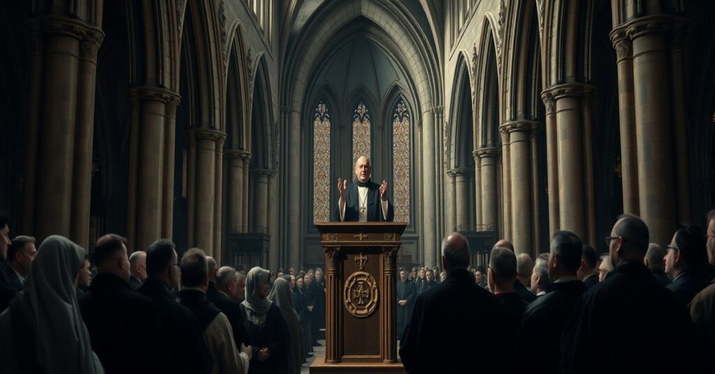 Wnętrze katedry z tradycyjną architekturą gotycką podczas przemówienia Leona XIV przed duchowieństwem Diecezji Rzymskiej