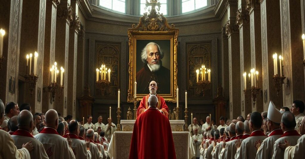Ceremonia w bazylice watykańskiej, podczas której fałszywy antypapież ogłasza heretyka Newmana doktorem Kościoła