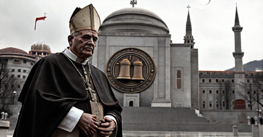 Scena "papieża" Leona XIV u grobowca Mustafy Kemala Atatürka w Turcji, symbolizująca synkretyzm i zdradę misji Kościoła