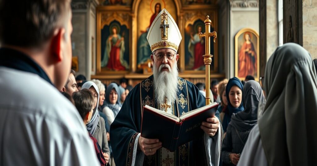 Obraz przedstawiający Leona XIV podczas homilii w parafii Santa Maria Regina Pacis, z akcentem na naturalistyczną ewangelizację i brak wyznania królestwa Chrystusa.