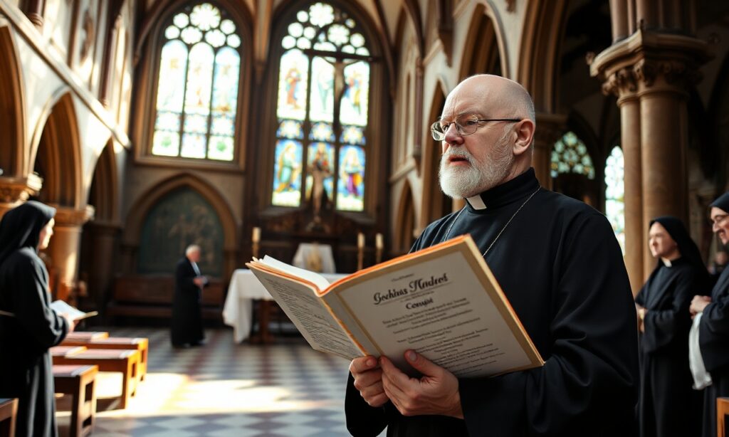 Abbot Primate Jeremias Schröder w tradycyjnym benedyktyńskim klasztorze z otwartym mszałem łacińskim