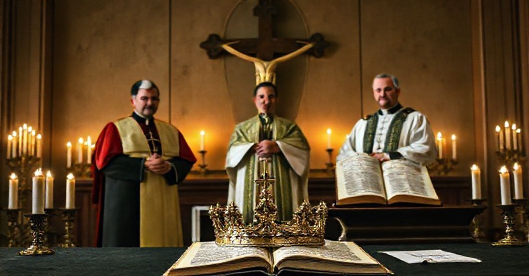 Tradycyjny katolicki widok abdykacji księcia Luksemburga Zdjęcie przedstawiające tradycyjne katolickie widzenie złego stanu religijnego i politycznego podczas abdykacji duńskiego księcia Henryka na rzecz Wilhelma.