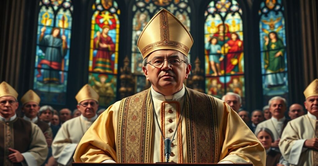 Arcybiskup Luis Argüello przemawia do zebranych biskupów w Walencji podczas uroczystego zgromadzenia