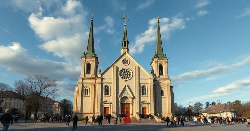 Obraz przedstawia "arcybiskupa" Józefa Kupnego podczas homilii w Świątyni Katarzyny Aleksandryjskiej, krytykującej modernistyczne redukcje wiary