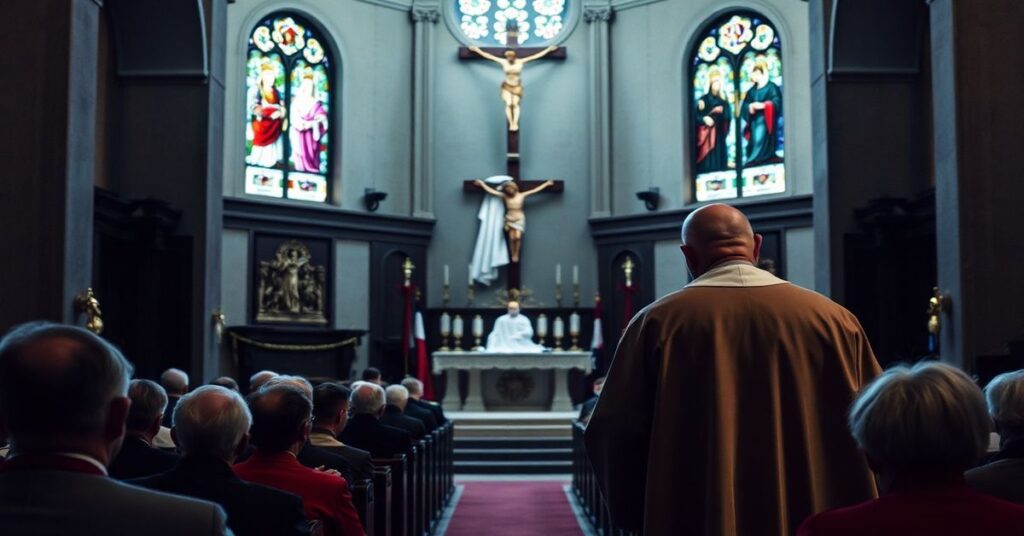 Wnętrze Sanktuarium Miłosierdzia Bożego w Ożarowie Mazowieckim podczas kazania 'abpa' Tadeusza Wojdy.