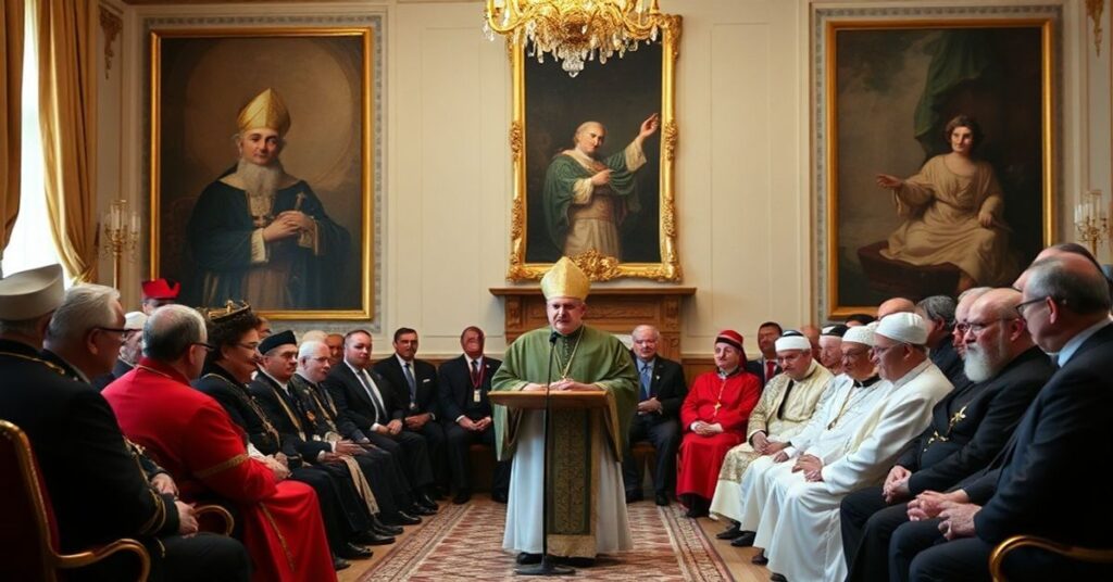 Archbishop Tadeusz Wojda w Pałacu Prezydenckim w Warszawie podczas ekumenicznego spotkania z przedstawicielami różnych wyznaniaw.