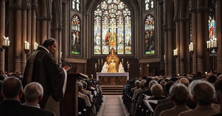 Wierni w katedralnym kościele w Kaliszu podczas Adwentu bez obecności Najświętszego Sakramentu i królewskich symboli