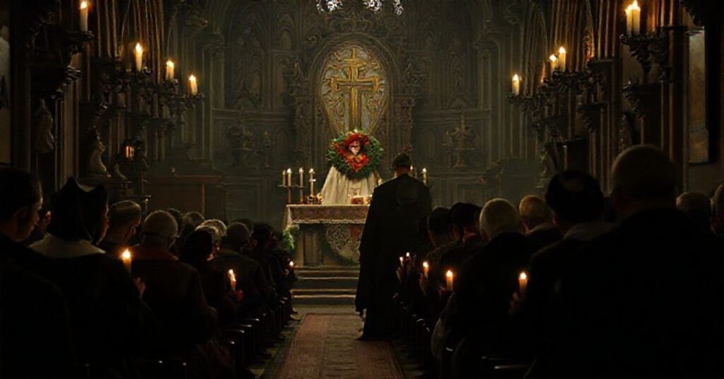 Prawdziwi katolicy modlący się w tradycyjnej kaplicy podczas Adwentu w kontrastzie z modernistycznym pseudo-klerem.