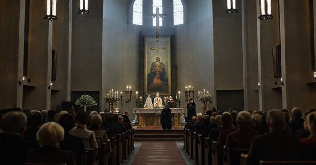 Wnętrze bydgoskiej pseudokatedry podczas Adwentu: 'Biskup' Krzysztof Włodarczyk i 'Ks. Infułat' Stanisław Kotowski prowadzą zgromadzenie pozbawione duchowości pokutnej.