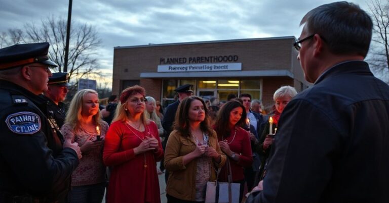 Grupa katolickich aktywistów pro-life modli się przed kliniką aborcyjną Planned Parenthood w Grand Rapids, Michigan