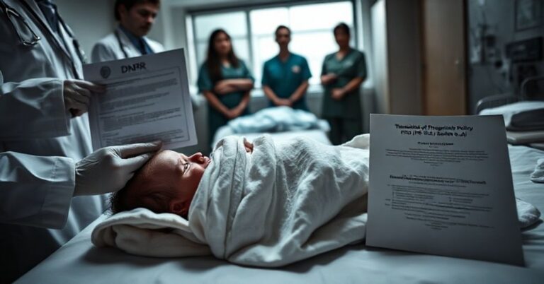 Pokoj szpitalny w Albercie z noworodkiem po nieudanym aborcji i bezczułym personelem medycznym