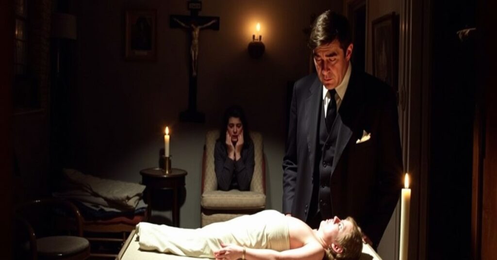 Scena z filmu 'Alfie' z 1966 roku przedstawiająca Michaela Caine'a jako Alfiego w momencie po aborcji.