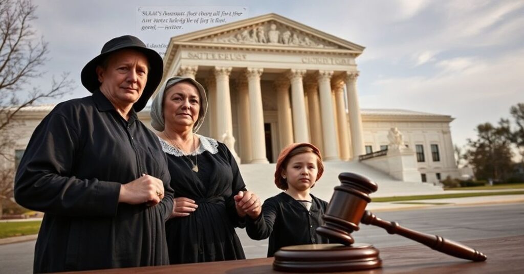 Amisze stoją przed Budynkiem Sądu Najwyższego USA trzymanę dzięci w rúkai, symbolizm praw rodzicielskich i katolickiej nauki o władzy