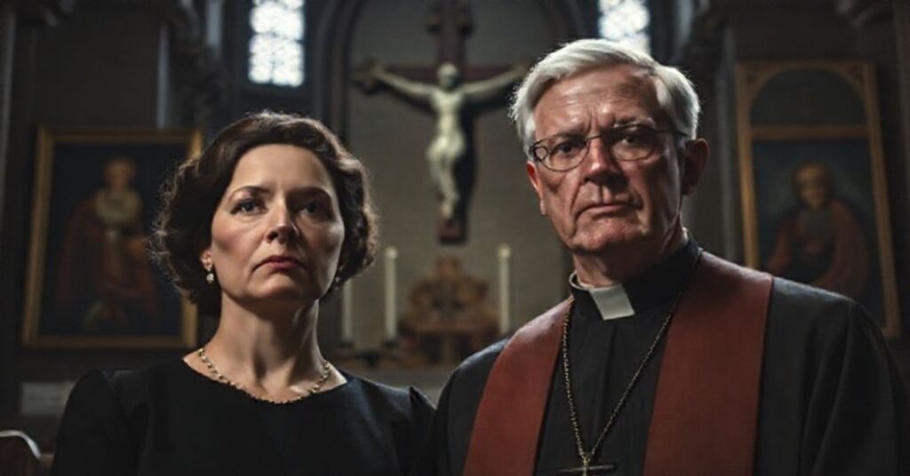 Portret Amy Coney Barrett i "Biskupa" Roberta Barrona w katedrze