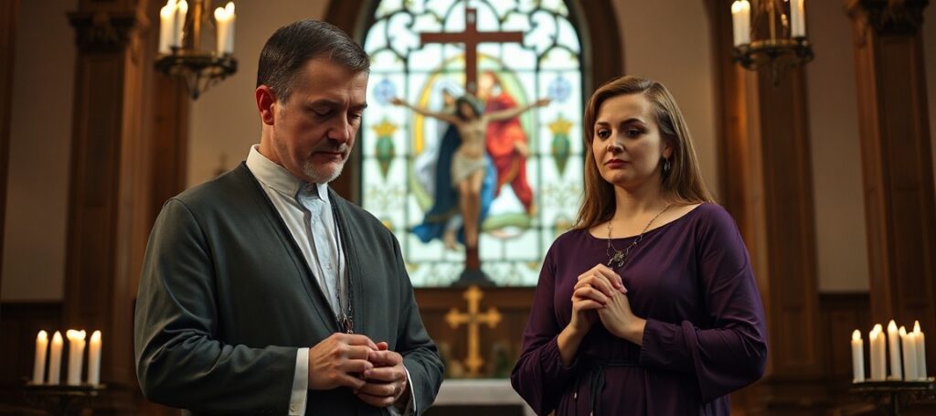 Andrzej Poczobut i Agnieszka Duczmal-Jaroszewska w tradycyjnym kościele katolickim