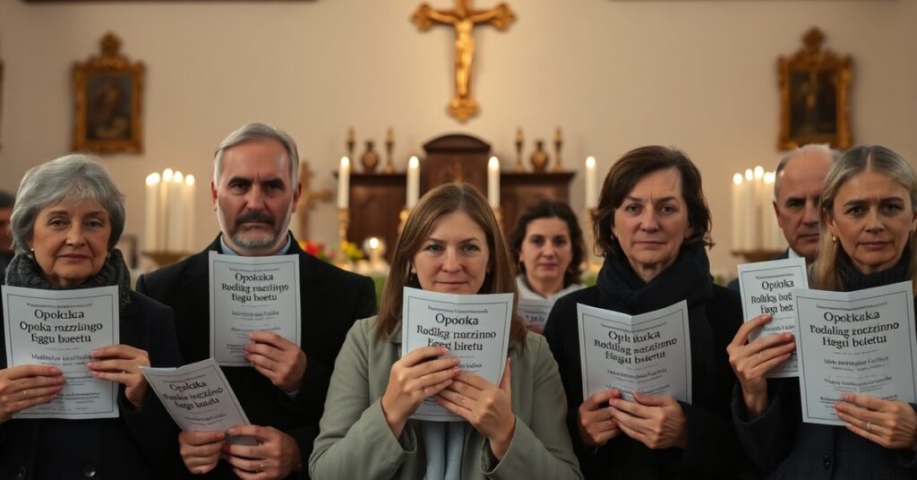 Scena katolicka pokazująca rodzinne rozczarowanie w związku z sekularną edukacją ekonomiczną zamiast sakramentalnej nauki wiary