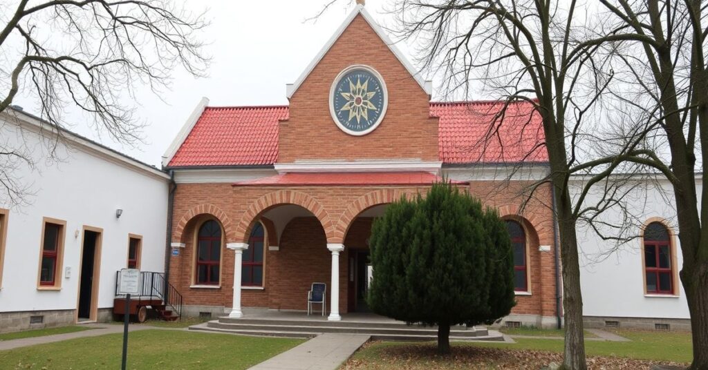 Stary katolicki kościół z zamkniętymi drzwiami i Antonino Zichichi w białym laboratorium.