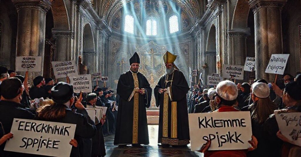 Przedstawienie kontrowersyjnej wizyty anty-papieża Leona XIV i pseudopatriarchy Bartłomieja I w Izniku (dawnym Nicei), otoczonego protestami tureckich nacjonalistek.