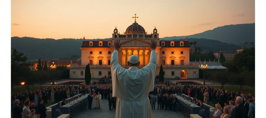 Antypapież Leon XIV udający papieża podczas modlitwy Anioł Pański na placu w Castel Gandolfo – duchowe bankructwo usurpatora