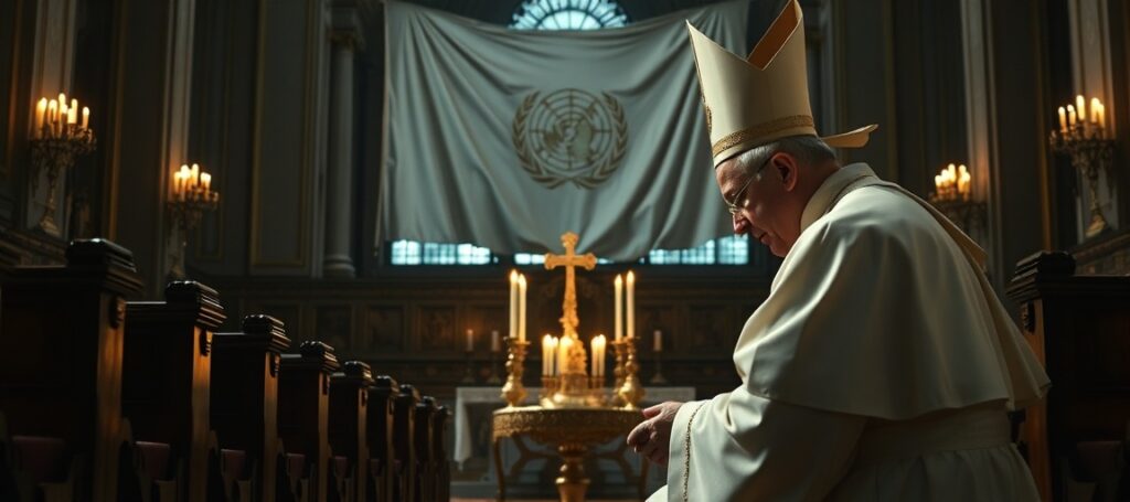 Papież-uzurpator Leo XIV modlący się w zbezczeszczonej kaplicy Watykanu zamiast oddać cześć Najświętszemu Sakramentowi