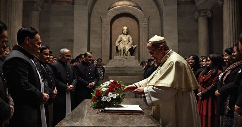 Antypapież Leo XIV w mauzoleum Mustafy Kemala Atatürka w Stambule, symbolizujący zdradę Nicejskiego Soboru