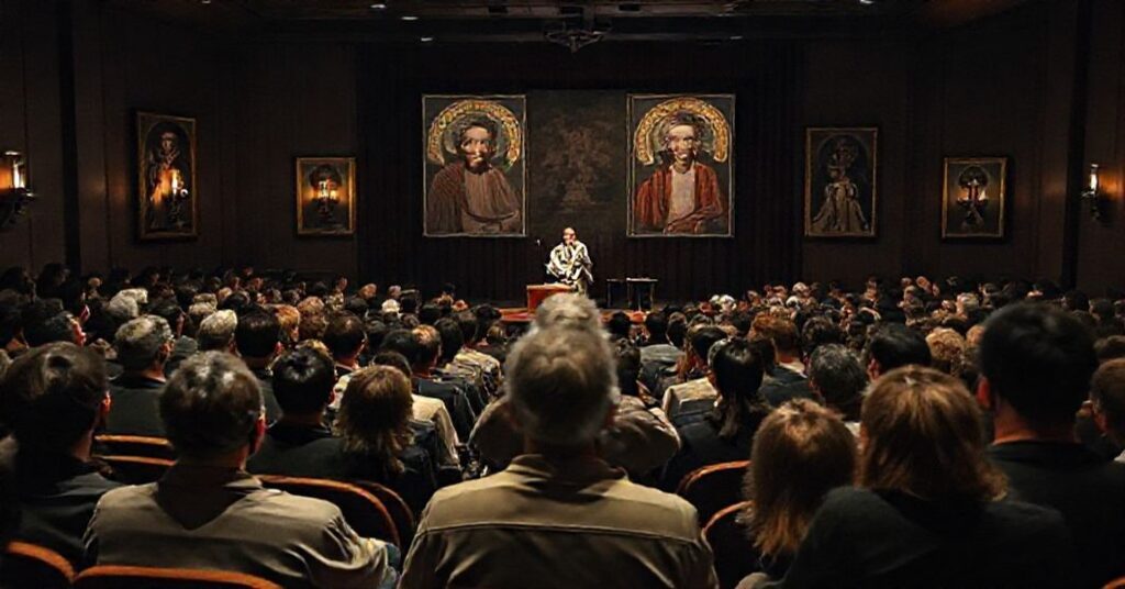 Konkretny obraz przedstawiający fałszywe nauki antypapieża Leona XIV podczas przemówienia do australijskiej młodzieży katolickiej