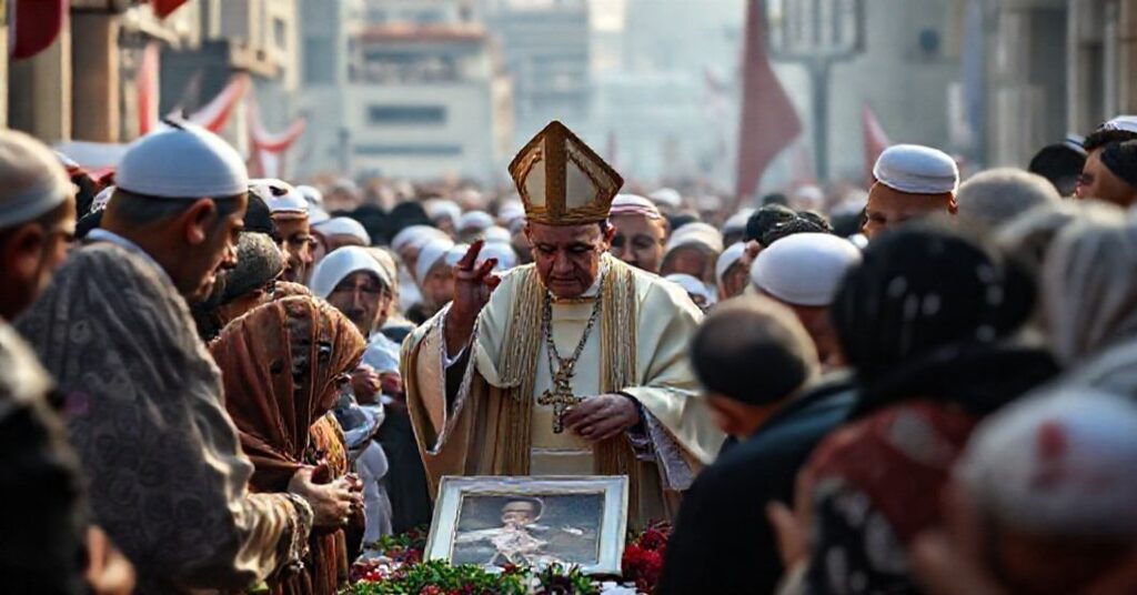 Antypapież Leon XIV podczas synkretycznego rytuału w Bejrucie z rodzinami ofiar wybuchu w porcie