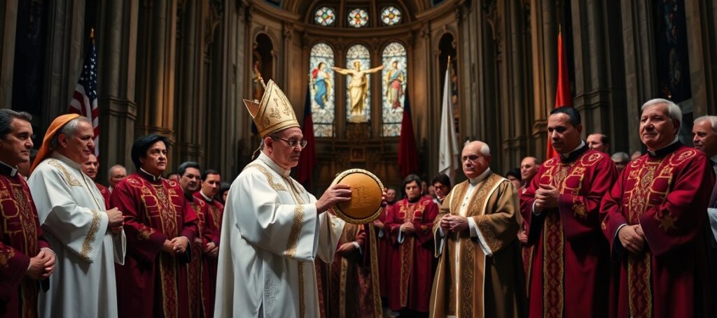 Antypapież Leon XIV uczestniczy w heretyckiej inscenizacji 'pielgrzymki eucharystycznej' w katedrze świętych Piotra i Pawła w Filadelfii 4 lipca 2026