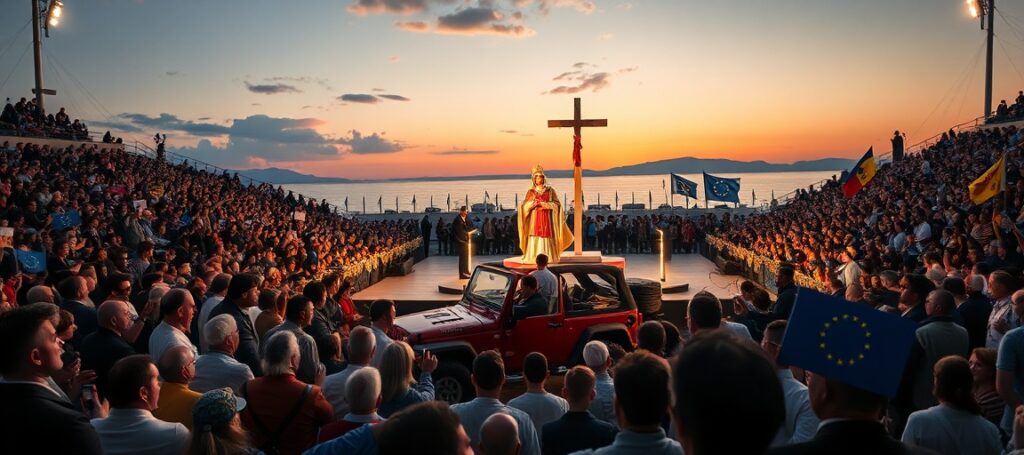 Antypapież Leon XIV na Lampedusie podczas widowiskowego spektaklu zamiast Mszy Świętej - krytyka apostazji w Kościele