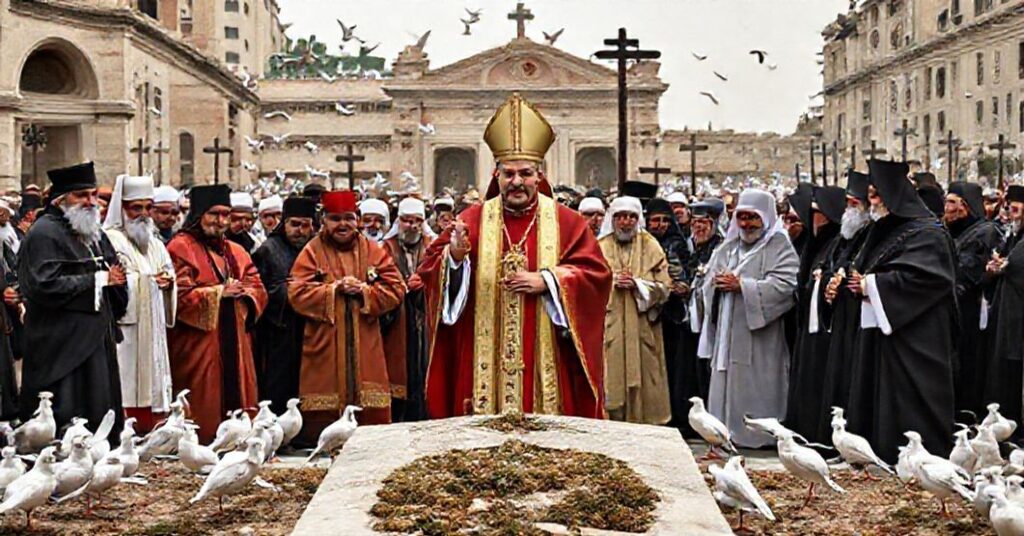 Antypapież Leon XIV (Robert Prevost) w Libanie przy grobie schizmatyka Szarbela Machlufa