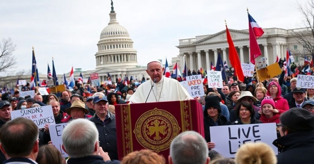 Antypapież Leon XIV (Robert Prevost) przemawia podczas Marszu dla Życia w Waszyngtonie.
