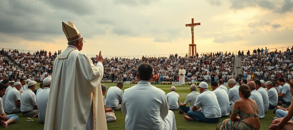 Antypapież Leon XIV odprawia herezję na stadionie w Lampedusie — wizyta fałszywego papieża promująca humanitaryzm zamiast Królestwa Chrystusa
