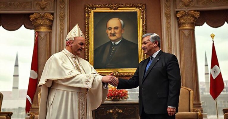 Antypapież Leon XIV w Ankarze z prezydentem Erdoğanem - scenka z 2025 roku