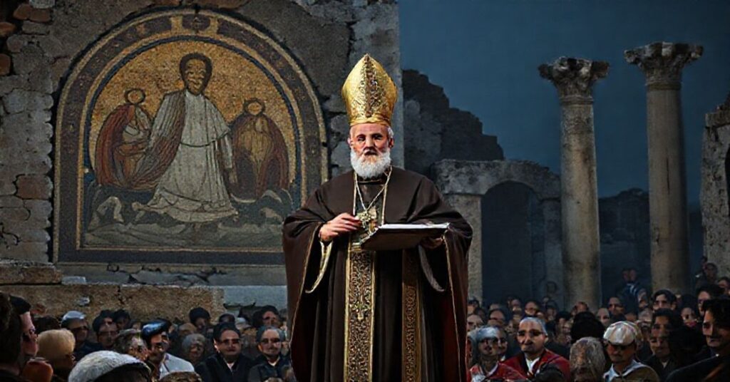 Antypapież Leon XIV wypowiada przemówienie w ruinach Iznik w Turcji podczas uroczystości 1700. rocznicy Soboru Nicejskiego