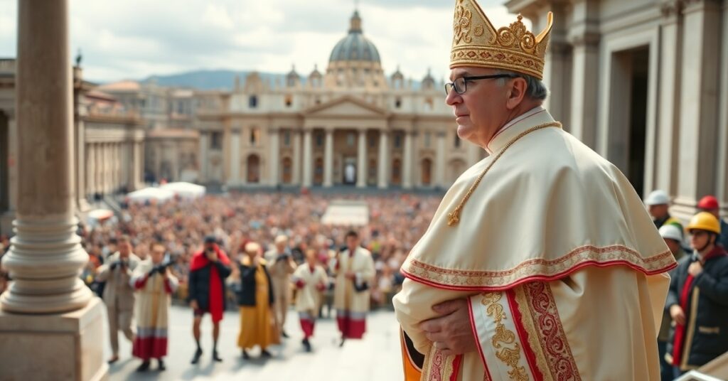Antypapież Leon XIV podczas modlitwy za ofiary trzęsienia ziemi w Wenezueli na Placu św. Piotra - realistyczne zdjęcie