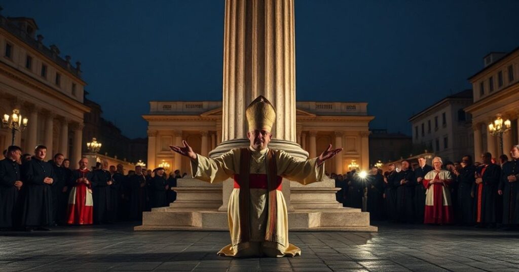Scena na placu św. Piotra w Rzymie 8 grudnia 2025 roku podczas rzekomego kultu Niepokalanej przez antypapieża Leona XIV.