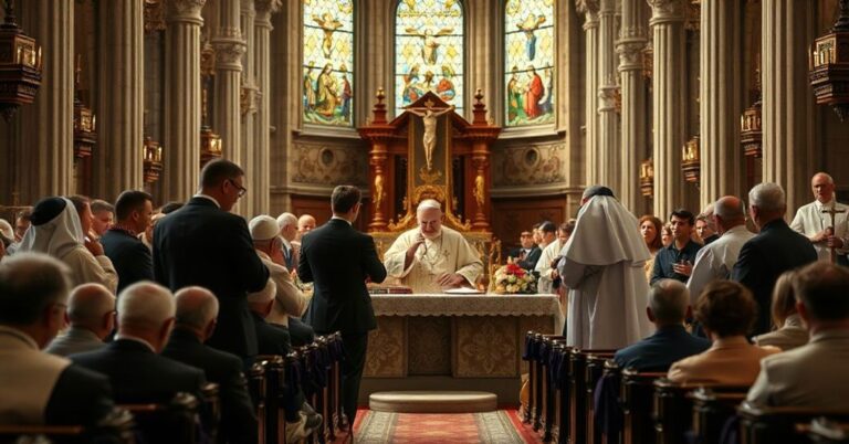 Sobór katolicki z fałszywym papieżem i przedstawicielami ekumenizmu podpisującymi dokument apostazji.