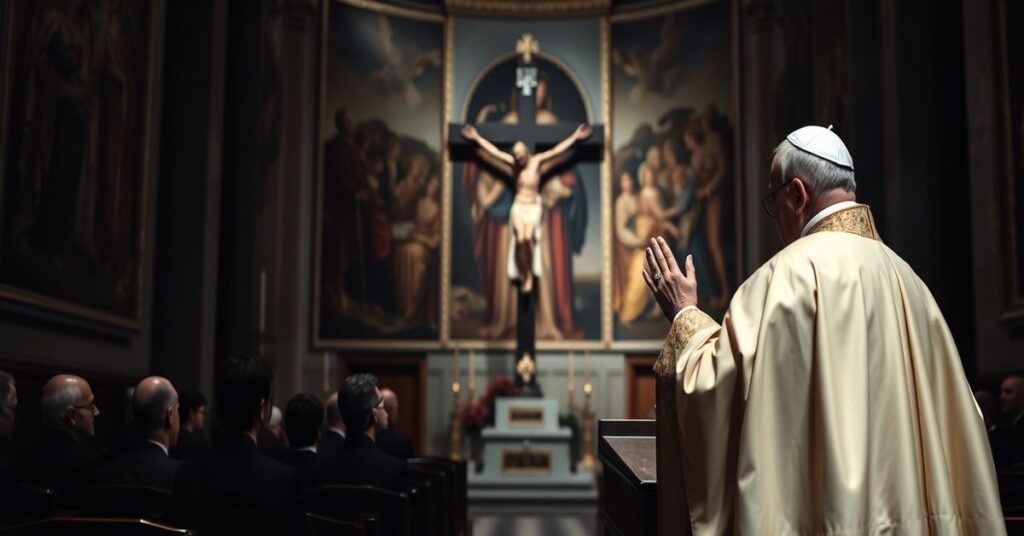 Scena homilii 'papieża' Leona XIV w Bazylice św. Piotra na Watykanie 29 marca 2026