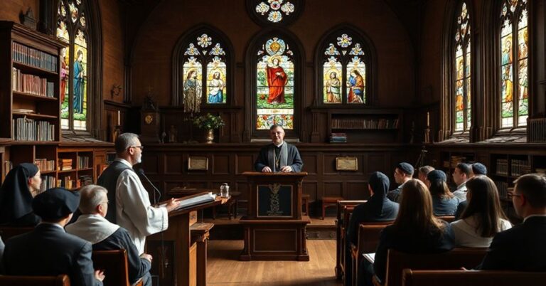 Pokój wykładowy na Katolickim Uniwersytecie Lubelskim z tradycyjnym wystrojem i świętym przestrzennym układem