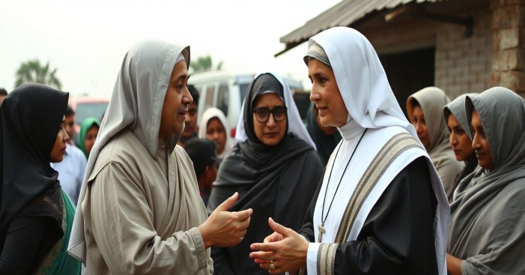 Obraz przedstawiający naturalistyczną farzę nowomodych "sakramentów" zakonna w Bangladeszu pod nadzorem Tiziany Merletti