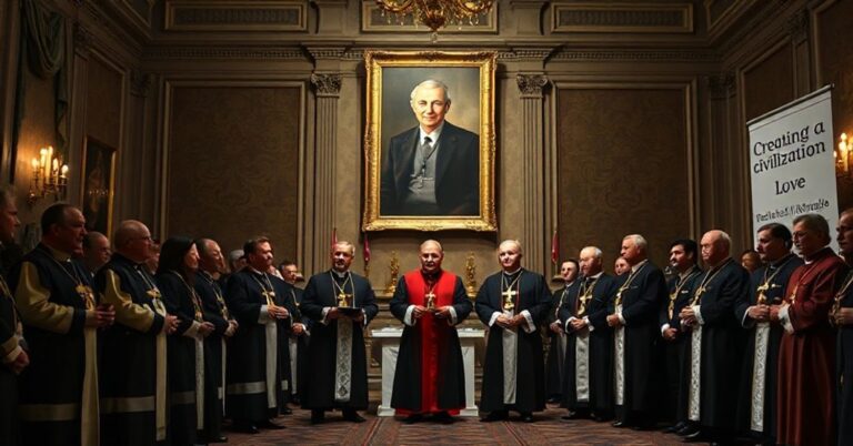 Ceremonia wręczenia nagród Totus Tuus na Zamku Królewskim w Warszawie z pseudo-biskupami w modernistycznych ornatach.