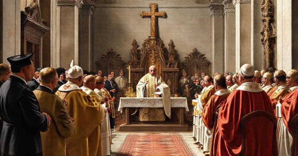 Tradycyjne katolickie przedstawienie 125-lecia konsekracji kościoła św. Anzelma na Awentynie z literackim motywem odnowy masońskiej.