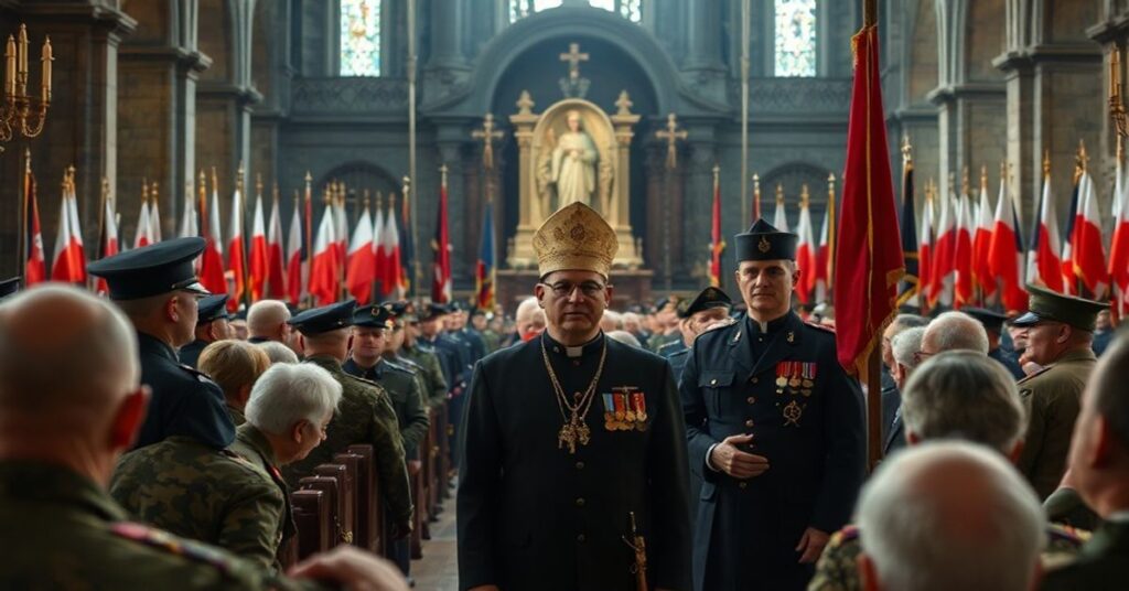Uroczystość w "katedrze polowej" z udziałem "bpa" Wiesława Lechowicza i władz państwowych, symbolizująca apostazję nowego Ordynariatu Polowego.