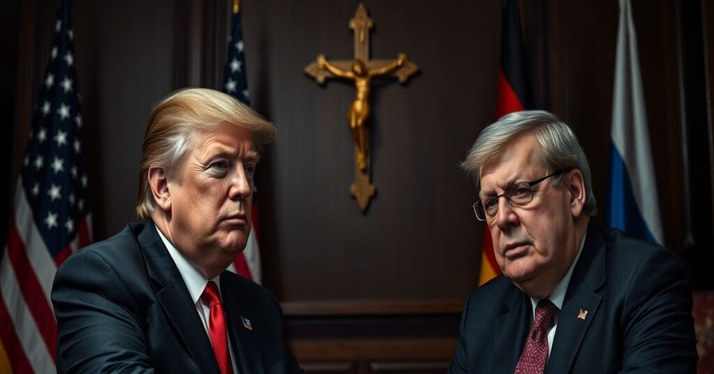 Obraz przedstawiający Donalda Trumpa i Olaf Scholza podczas formalnego spotkania politycznego