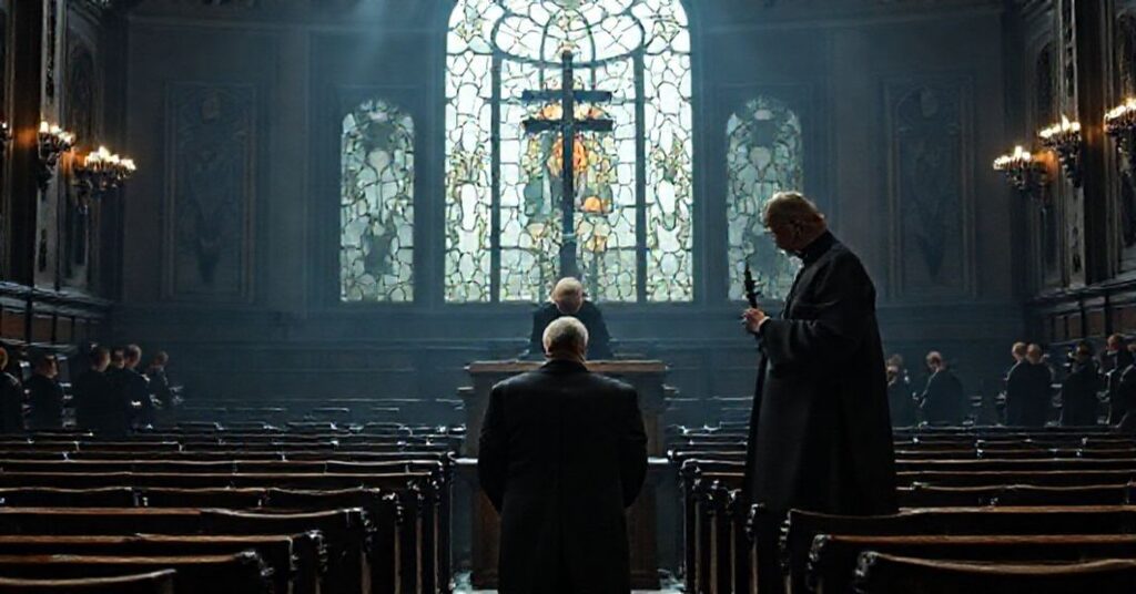 Scena w Sejmie z Włodzimierzem Czarzastym i Szymonem Hołownią w tle protestującego księdza z krzyżem