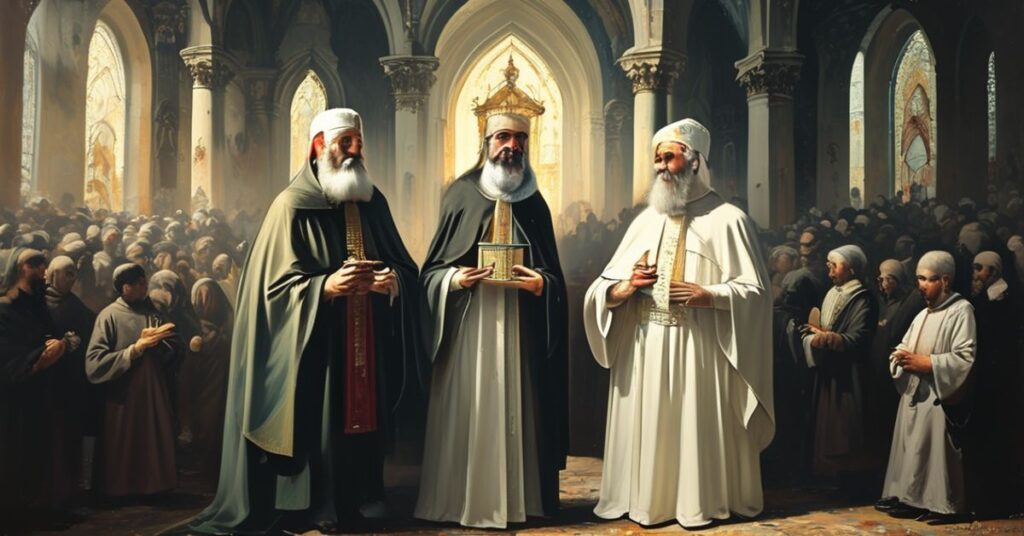 Zdjęcie przedstawiające "arcybiskupów" Bernarda Hebdę i Paula Coakley'ego w Minneapolis, ukazujące ich modernistyczne redukcje pokoju Chrystusowego.