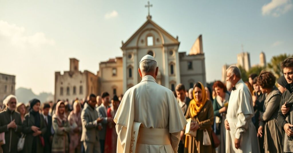 Scena przedstawiająca herezję pseudocharytatywności w audiencji "Papieża" Leona XIV z przedstawicielami "Misericordie d'Italia"
