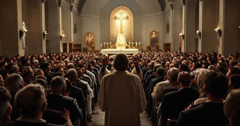 Wnêtrze kościoła podczas pseudoliturgicznego zgromadzenia charyzmatycznego w Szczecinie z udziałem "abpa" W{ł}awa {Śmigla i innych kontrowersyjnych liderów duchowych.