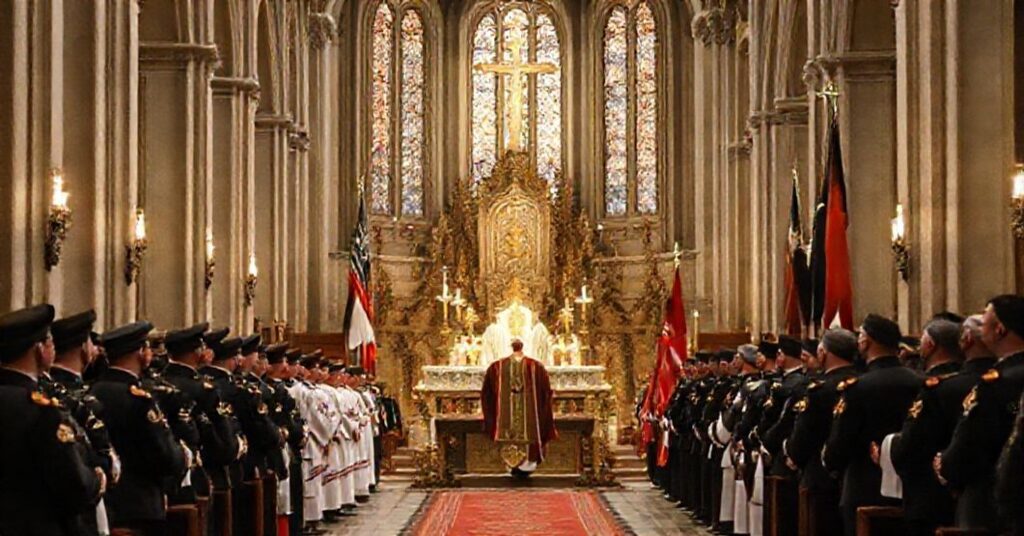 Uroczystość patriotyczna w archikatedrze szczecińskiej z udziałem rzekomego "abpa" Śmiglia i wojskowych; krytyka naturalistycznego katolicyzmu